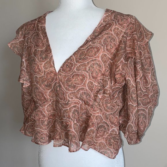 The Kooples Frilled Paisley-print  Silk Blend Woven Top PIN01 - Picture 3 of 8